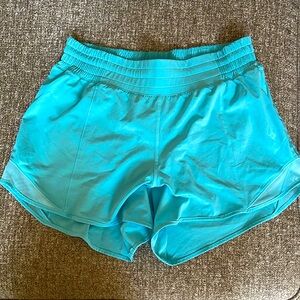 Lululemon Hotty Hot High Rise Lined 4" shorts color cyan blue